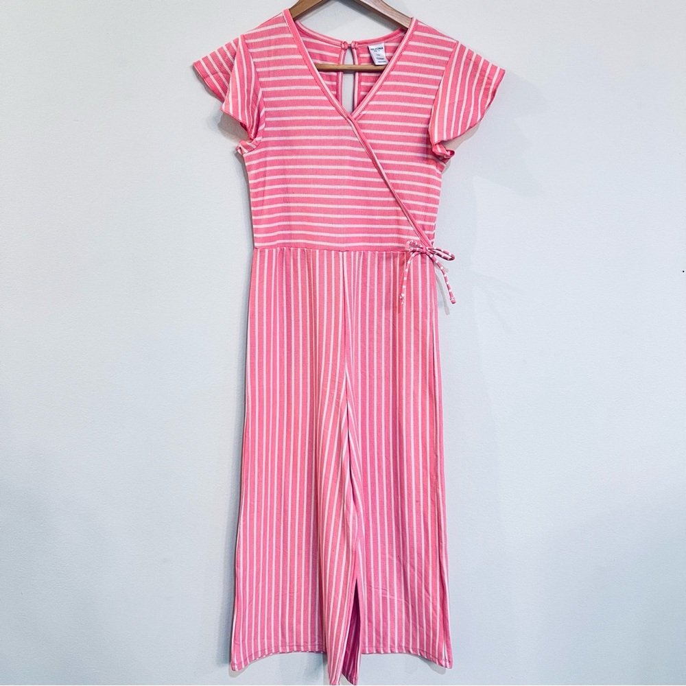 New Arizona Jean CompanyJumpsuit. Size Large. Pink with cream stripes. Wide leg.